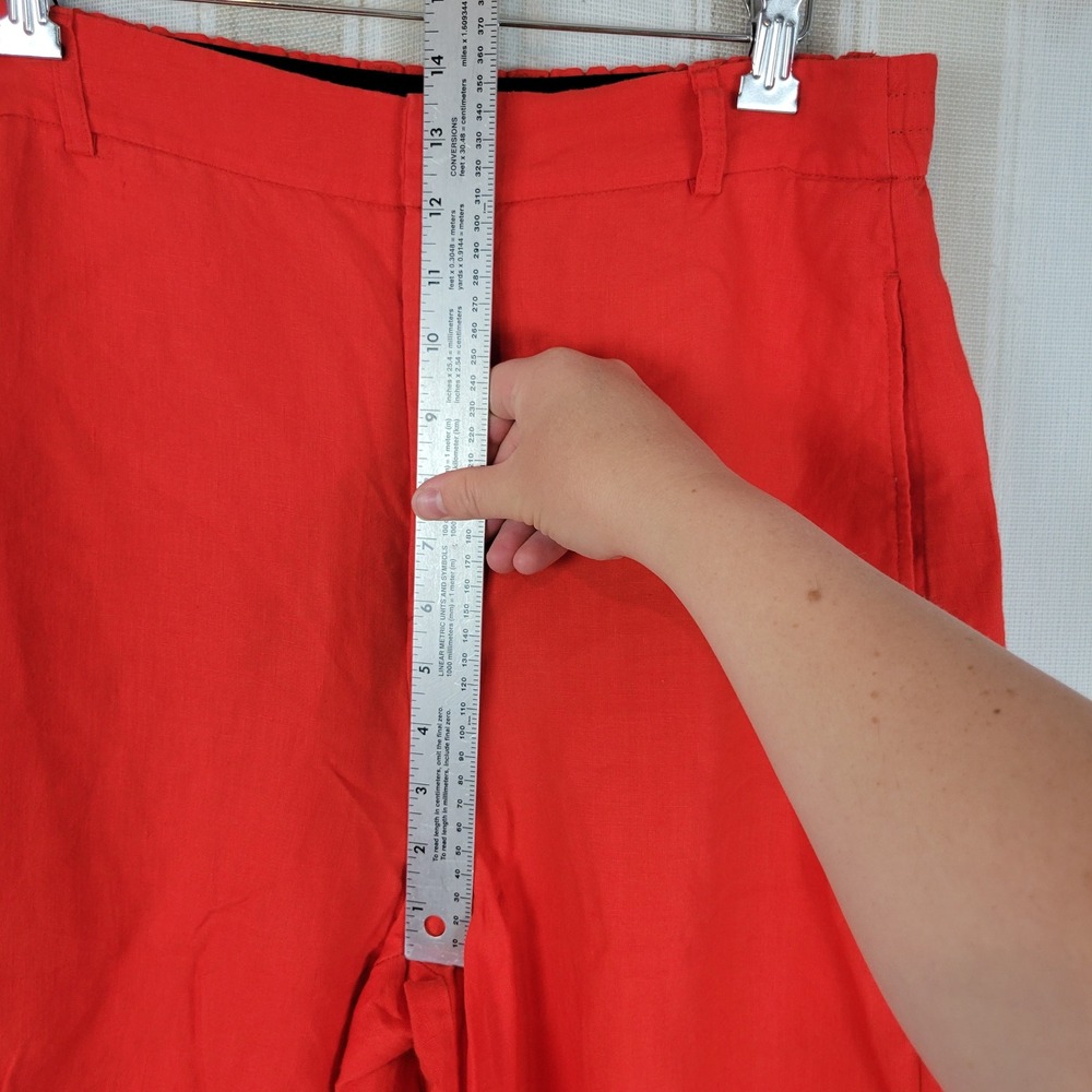Zara Woman High Rise Wide Leg 100% Linen Pants Red Size Large Lagenlook - Picture 6 of 12